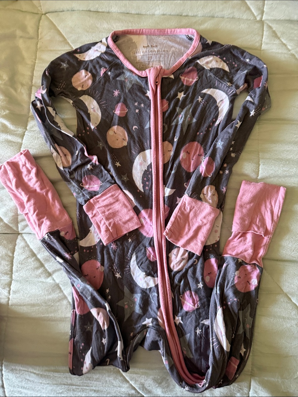 Little Sleepies Pink and Gray Moon & Planets Pajama Set